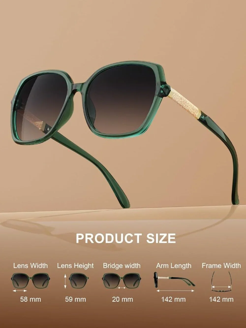 Women’s Fashionable Polarized Sunglasses - Glossy Black Frame with UV Protection